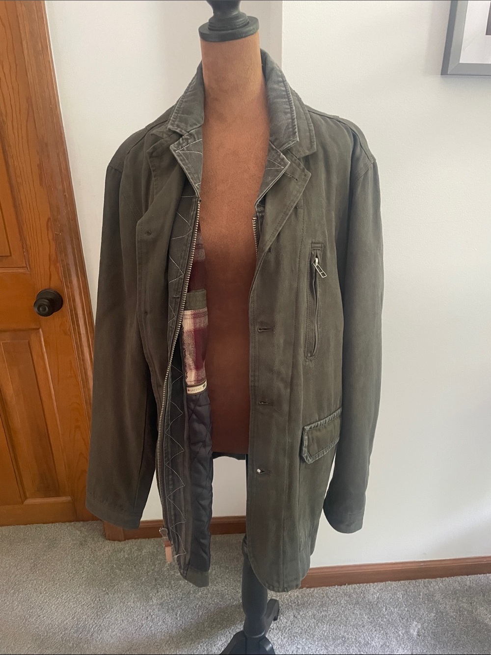 Men's Olive Green Casual Button Jacket